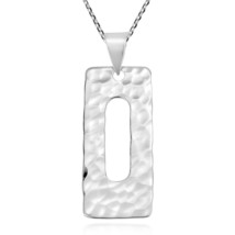 Trendy Rectangle Hammered Tribal .925 Sterling Silver Pendant Necklace - £20.54 GBP