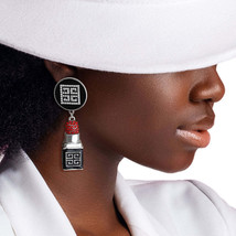 Silver Greek Key 3D Lipstick Charm Earrings - $44.49