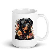 Rottweiler Dog Floral Art White glossy mug - $17.82