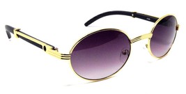 Galant Luxury Oval Metal &amp; Wood Sunglasses (Gold &amp; Black Wood, Black Gradient) - £9.33 GBP