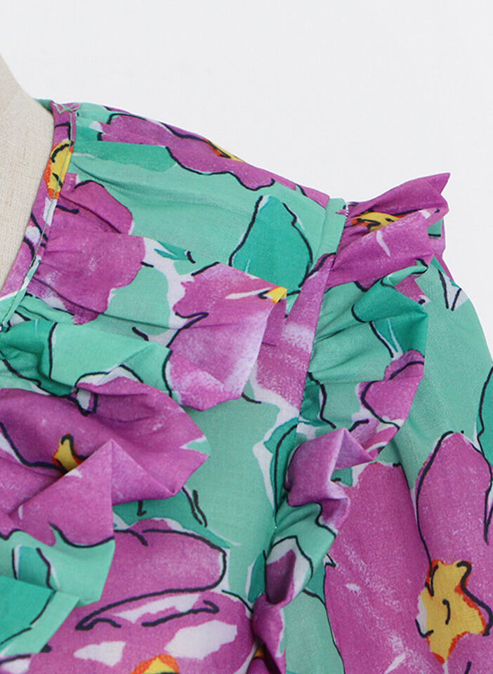Women's Designer Puffy Sleeve Ruffled V-neck Floral Print Wrap Dress AUS STOCK Item image 6