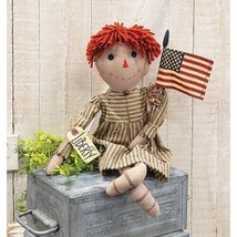 folk art primitive Americana raggedy LIBERTY ANNIE w/ American Flag 22&quot; DOLL - £51.95 GBP