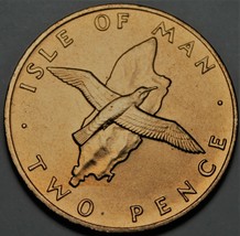 Isle of Man 2 Pence 1976 Gem Unc~RARE~1st Year~800k Minted~Bird in Fligh... - $7.54