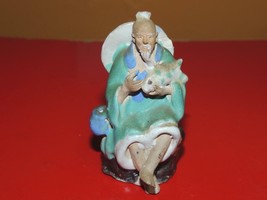 Chinese Mud Man Men 3&quot; Turquoise White seated fish China Mudman Antique ... - $58.49