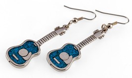 Sterling Silver Turquoise Inlay Acoustic Guitar Inlay Dangle Earrings - £59.67 GBP