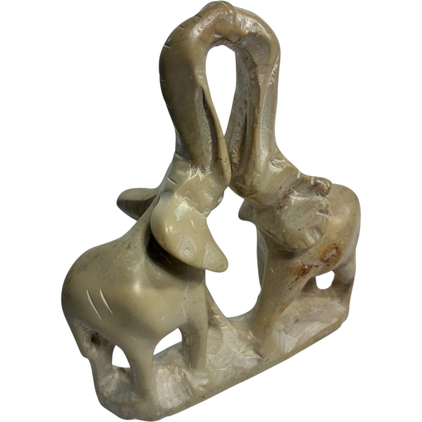 kissing elephants hand carved from ivory colored soapstone by craftsman of kenya Item image 3