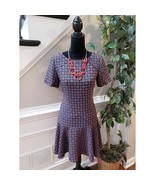 Banana Republic Dress Womens 4 Blue Red Geometric Fit Flare Short Sleeve - $40.34 CAD