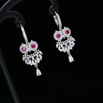 3Ct Round Cut CZ Red Ruby Drop Dangle Owl Earrings 14K White Gold Plated - £100.26 GBP