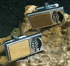 Vtg Hickok Rectangle Pair of Cuff Links MCM Gold Box with Leaves - $29.95