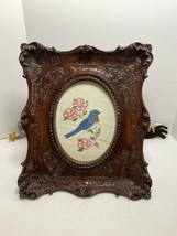 Framed Needlepoint embroidered picture Wall Hanging Bluebird Floral Fancy Frame - £39.96 GBP