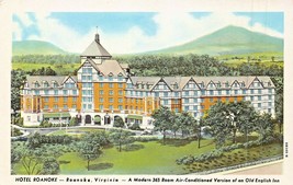 Hotel Roanoke Va ~Modern Air Conditioned~Old Enlish Tudor Inn~Pre Linen Postcard - £6.97 GBP