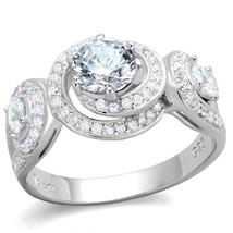 Three Stone Round Cut CZ Swirl Band 925 Sterling Silver Engagement Ring Sz 5-8 - £100.88 GBP