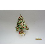 VINTAGE GOLD TONE ENAMELED CHRISTMAS CHRISTMAS TREE BROOCH PIN - £8.05 GBP