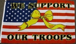 3X5 WE SUPPORT OUR TROOPS AMERICAN FLAG YELLOW RIBBON NEW 100D - $17.99