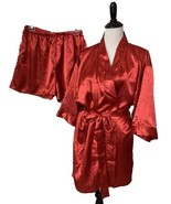 Metropolitan Pajama Shorts &amp; Robe Sz L Red Satiny Smooth Two Pieces - €15,34 EUR