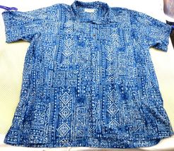 Haband Mens XX Blue Geometric Print Short Sleeve Button-Up Shirt Made In... - $16.01