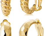 Clip on Earrings Women, 14K Gold Hoop Clip-On Earrings for Women Girls, ... - £26.84 GBP