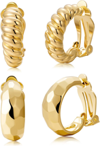 Clip on Earrings Women, 14K Gold Hoop Clip-On Earrings for Women Girls, Hypoalle - £26.34 GBP