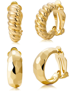 Clip on Earrings Women, 14K Gold Hoop Clip-On Earrings for Women Girls, ... - £26.47 GBP