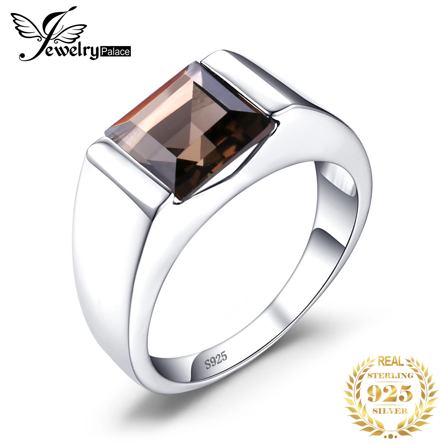 JewelryPa  Square Smoky 925  Silver Ring for Men Statement Wedding  Gemstones Je - $50.49