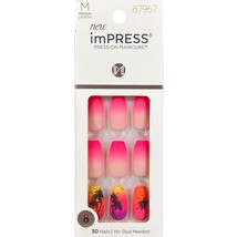 NEW Kiss Nails Impress Press On Manicure Medium Gel Coffin Matte Pink Ombre Palm - £13.33 GBP