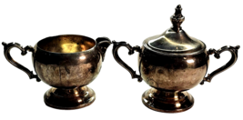 Vintage Patina Wm A Rogers Inspected Silver Plated Cream And Sugar Bowl With Lid - £23.91 GBP