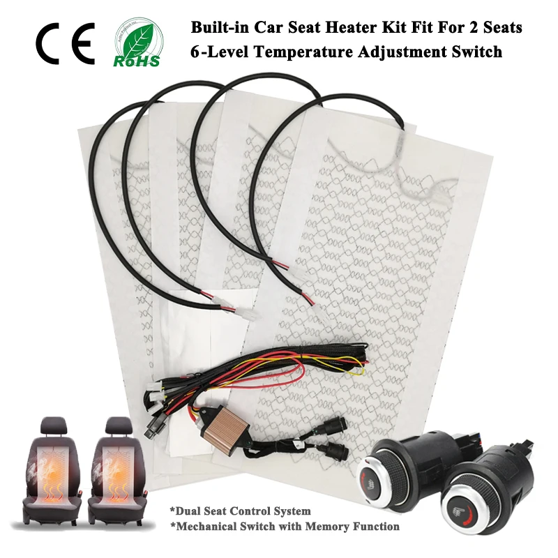 Universal Car Seat Heater Kit 12V Carbon Fiber Heating Pads With 6-Level Dual - £41.46 GBP