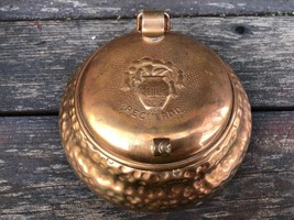 Vtg Copper Hammered Chile Recuerdo Round Container W Hinged Lid - £31.11 GBP