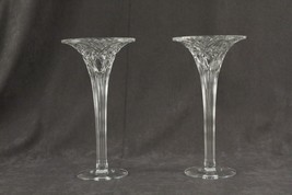 Modern MIKASA Crystal Glass Candlesticks Pair Set Star &amp; Fan Ribbed 8.25&quot; Tall - £19.02 GBP