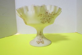 Vintage Fenton Custard Glass Compote Dish Ruffle Satin Hand Painted &amp; Signed - £39.52 GBP