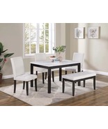 Adelfia 5-Piece White Faux Marble Dining Set with Bench - $998.00