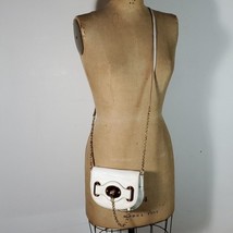 KNNY Crossbody Sample Bag White Leather Gold Hardware Brown Acrylic OOAK - £38.83 GBP