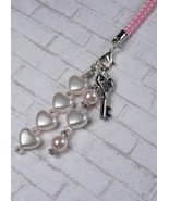 Heart Crystal Glass Handmade Cell Phone Charm Lanyard Strap Pink White New - $282.06 MXN