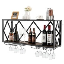 Industrial Rustic Brown Wood Metal Wall Mounted Wine Rack Shelf - $3,883.05 MXN