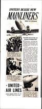 1937 United Air Lines Plane Mainliners Douglas Skylounge Vintage Print A... - $24.11