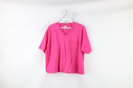 Vintage 90s Streetwear Womens XL Distressed Blank Crop Top Pocket T-Shirt Pink - £27.15 GBP