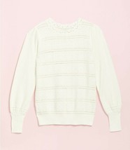 LOFT Dot Stripe Pointelle Sweater Whisper White New - £23.52 GBP