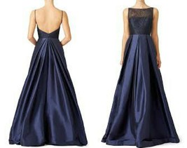 $900 Ml Monique Lhuillier Stunning Navy Blue Illusion Runway Gown Us 4 - £239.00 GBP