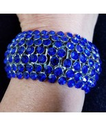 Rhinestone Bracelet Stretch, Blue Domed Bracelet, Crystal Pageant Prom J... - £42.96 GBP