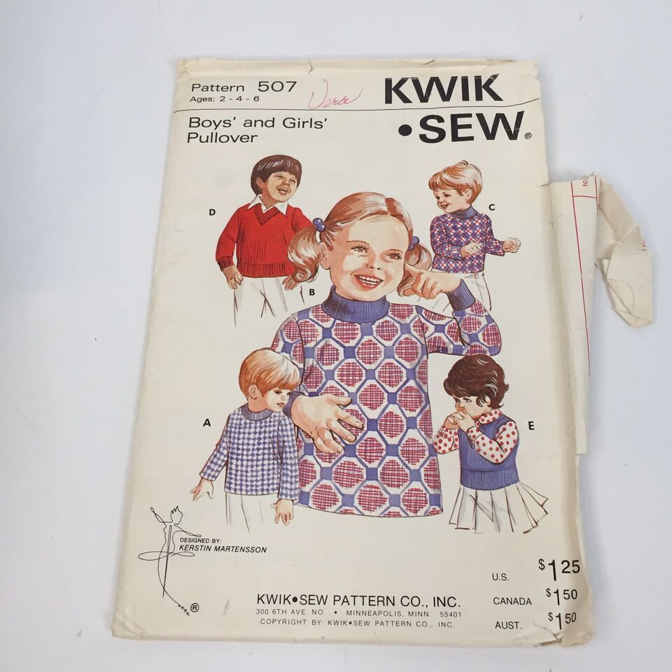 Kwik Sew #503 Size 2 4 6 Boys' Girls' Pullover - $12.86