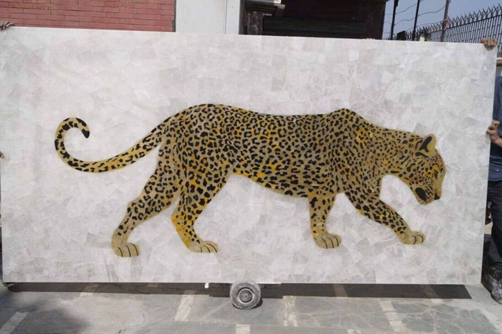 White Quartz Center Dining Table with Tiger Work Inlay Art Marble Tops H... - $200.38+