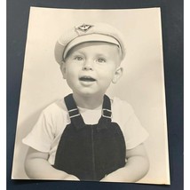 Vintage Found Photo Baby Boy In Sailor Hat Overalls 8 x 10 - $21.88