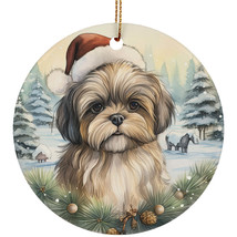 Cute Shih Tzu Dog Christmas Winter Vintage Ornament Ceramic Gift Decor Hanging - £11.79 GBP