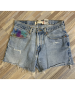 Levis 505 Shorts Women&#39;s 31x30 Med Wash Vintage Distressed Denim Cutoff ... - $49.29 CAD