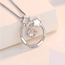 Authentic 925 Sterling Silver Dancing Zirconia Geo Star Pendant Necklace - £15.94 GBP