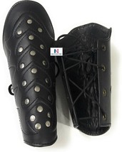 Medieval Epic Ranger Thief Sable Black Studded Leather Light Armor Laced Greaves - £31.10 GBP
