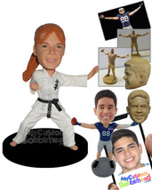 Personalized Bobblehead Charming Female Karate Girl Practicing Karate Move - Spo - £72.74 GBP