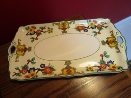 ANTIQUE JOHN MADDOCK &amp; SONS ENGLAND VANITY FLORAL TRAY [*172] - $105.92