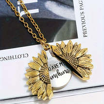 Golden Sunflower Pendant Necklace With You Are My Sunshine Message - £11.95 GBP