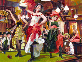 Framed canvas art print giclee country western saloon girls dancing bar overhead - £31.84 GBP+